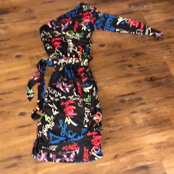 Off shoulder graffiti print bodycon cinched dress homemade - Picture 2 of 10